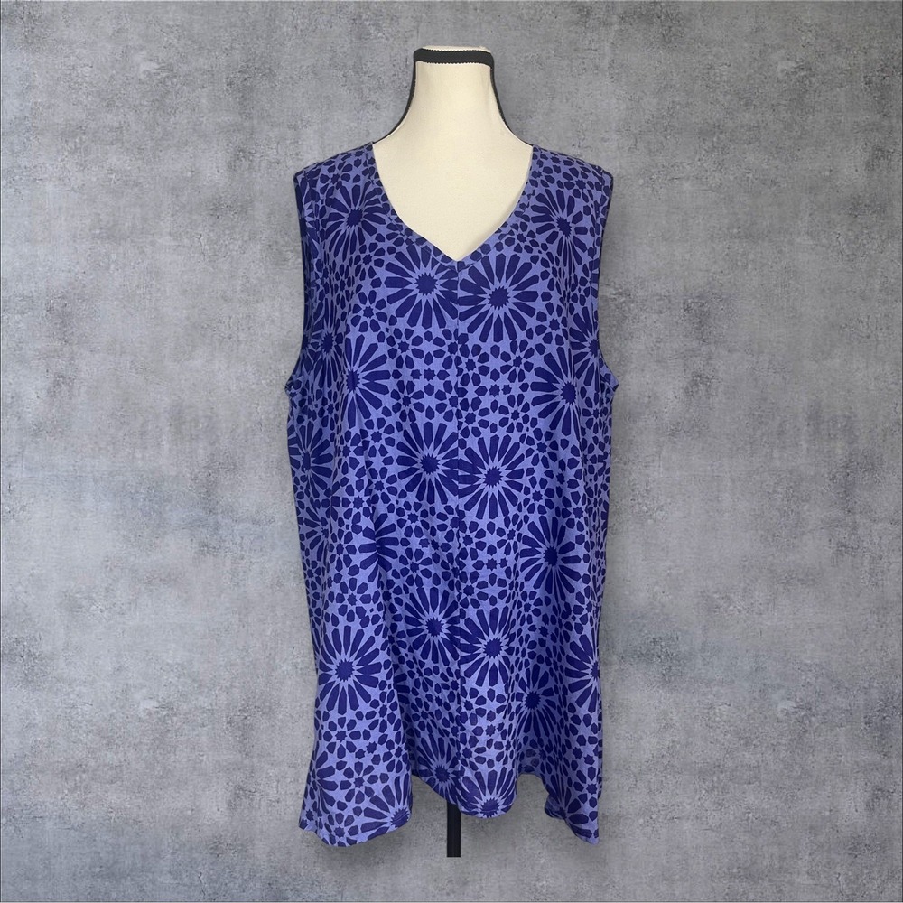 FLAX  Designs Purple Flourish Linen Pullover Tank Top Womens L Laganlook Beach